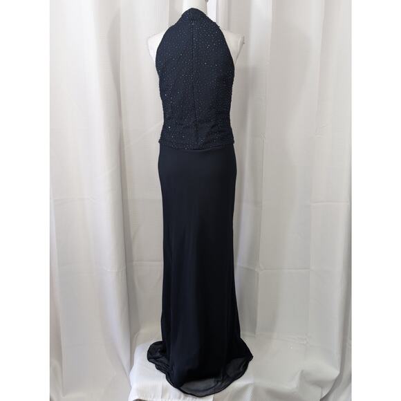 NWOT! JKARA! NAVY BLUE ELABORATELY BEADED, CHIFFON FULL LENGTH GOWN, DRESS! SZ 6 - Picture 8 of 10